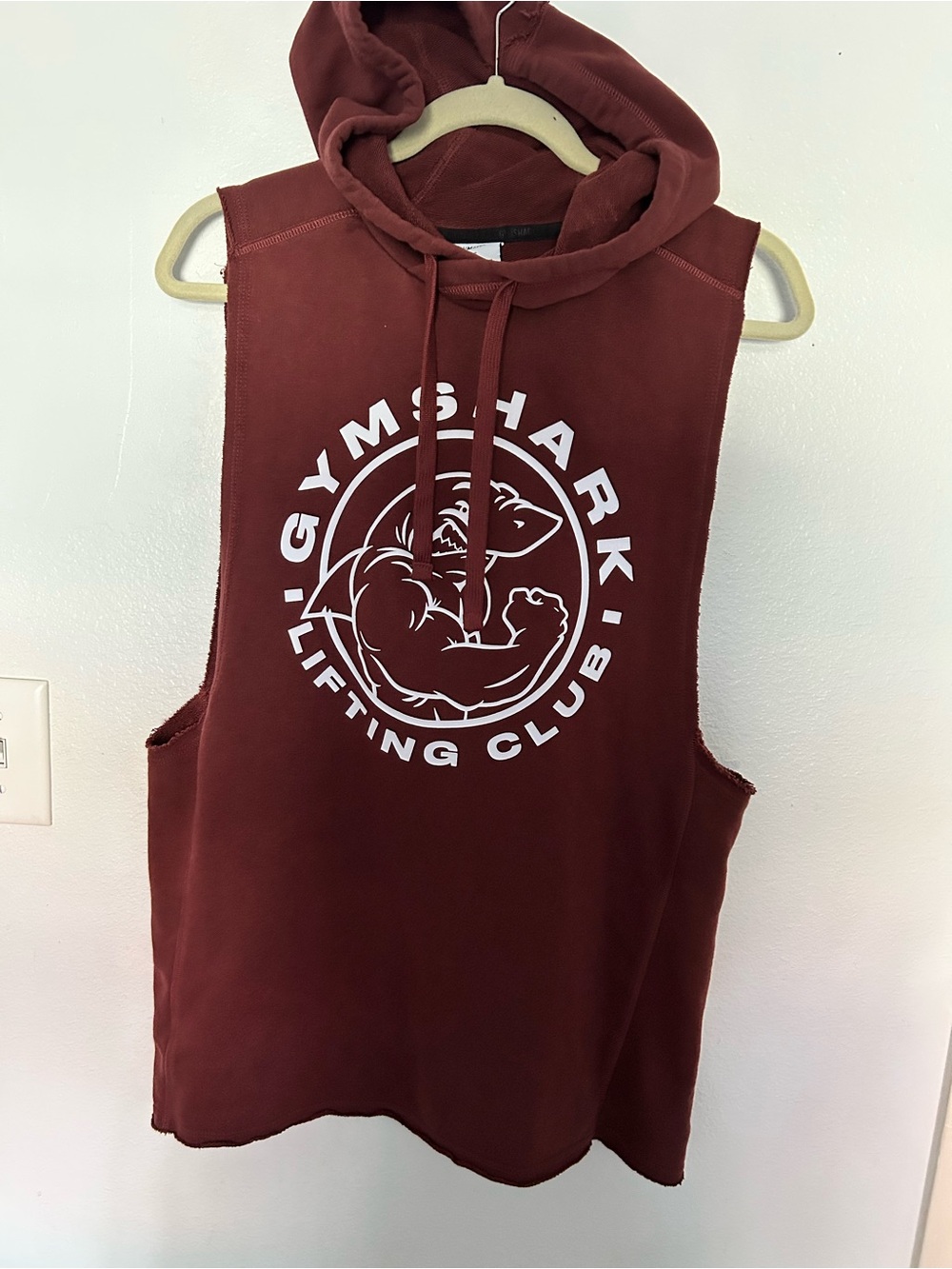 Gymshark Maroon Sleeveless Hoodie with White Logo